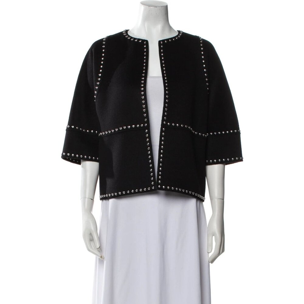 MICHAEL KORS COLLECTION~Black VIrgin Wool Cashmere Studded Open Blazer Jacket